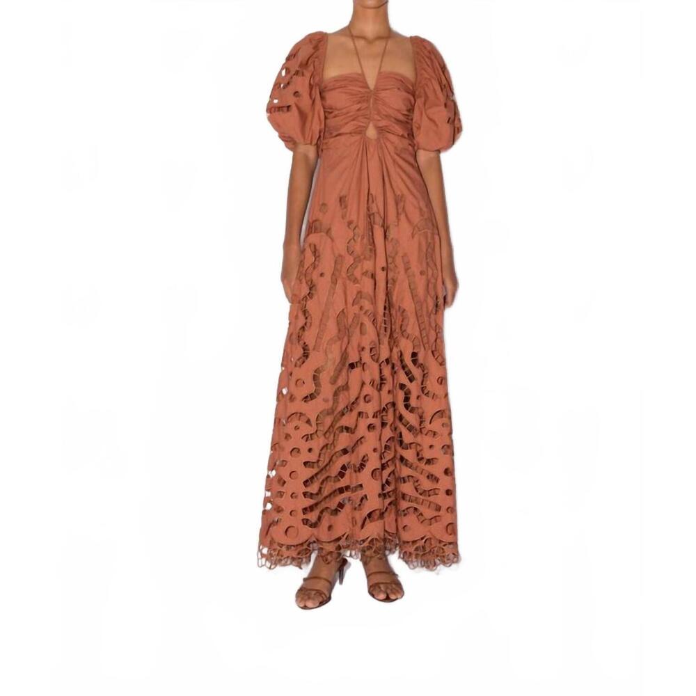 NEW MAGALI PASCAL flores eyelet cotton halter dress in sienna